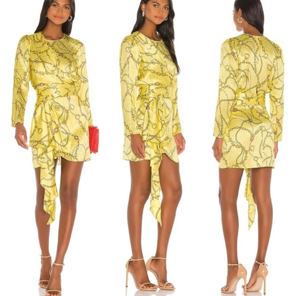 Kobo Santana Silk Floral Print Drapes Faux Wrap Long Sleeve Mini Dress Medium - Picture 1 of 10